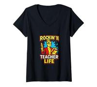 Femme First Day Teacher Rockin' The Teacher Life Cute Women ABCD T-Shirt avec Col en V