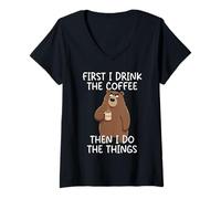 Femme First I Drink The Coffee Then I Do The Things T-Shirt avec Col en V