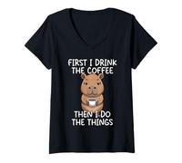 Femme First I Drink The Coffee Then I Do The Things T-Shirt avec Col en V