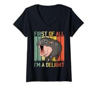 Femme First Of All I'm A Delight Angry Moo Deng Baby Pygmy Hippopotame T-Shirt avec Col en V
