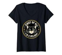 Femme First of All I'm A Delight Chat Confidence en soi T-Shirt avec Col en V