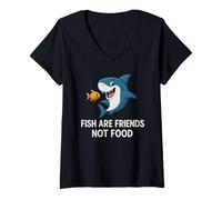 Femme Fish are Friends Not Food - Amoureux de la Faune et des Requins Amoureux de la mer T-Shirt avec Col en V