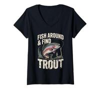Femme Fish Around and Find Trout - Vintage Fishing Meme Humor T-Shirt avec Col en V