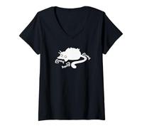 Femme Fish Bones Y2K Lazy Chubby Cat Tomcat des années 90 T-Shirt avec Col en V