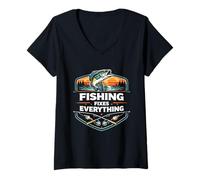 Femme Fishing Cores Everything Calm Mindset Outdoor Identity T-Shirt avec Col en V