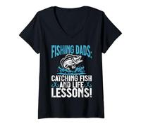 Femme Fishing Dads Catching Fish and Life Leçons ! Fishing Dad T-Shirt avec Col en V