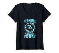 Femme Fishing Through The Frost T-Shirt avec Col en V