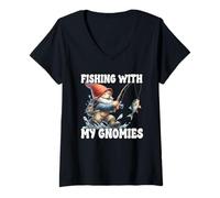 Femme Fishing With My Gnomies Graphic For Dad Funny Fathers Day T-Shirt avec Col en V