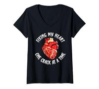 Femme Fix My Heart One Crack At A Time Kintsugi T-Shirt avec Col en V