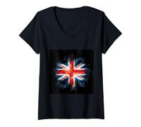 Femme Flag britannique pour les fans du Royaume-Uni T-Shirt avec Col en V