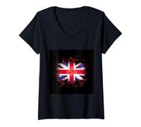 Femme Flag britannique pour les fans du Royaume-Uni T-Shirt avec Col en V