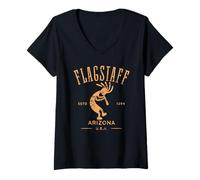 Femme Flagstaff Arizona Dancing Kokopelli Design Vieilli T-Shirt avec Col en V