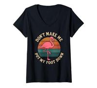 Femme Flamant rose aux couleurs vintage amusantes Don't Make Me Put My Foot Down T-Shirt avec Col en V