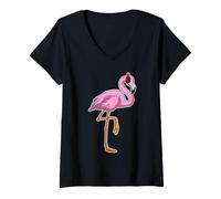 Femme Flamant Rose Casque Audio Musique T-Shirt avec Col en V