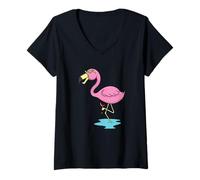 Femme Flamant Rose et vin T-Shirt avec Col en V
