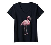 Femme Flamant Rose rétro avec Lunettes de Soleil T-Shirt avec Col en V