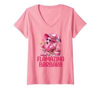 Femme Flamazing Barbara Flamant Rose Tropical Beach Scene Femme T-Shirt avec Col en V