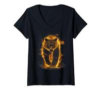 Femme Flaming Bear Fierce Fire Wild Animal Spirit Power pour T-Shirt avec Col en V