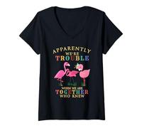 Femme Flamingo Apparently We're Trouble When We are Together T-Shirt avec Col en V
