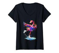 Femme Flamingo Figure Skater Ice Ballet T-Shirt avec Col en V