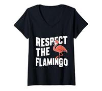 Femme Flamingo Respect The Flamingo Animaux Flamants Roses T-Shirt avec Col en V