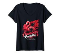 Femme Flamingo Revolution Drapeau albanais Nature Protestation T-Shirt avec Col en V
