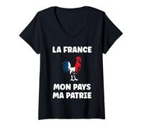 Femme Flamme La France Mon Pays ma Patrie Patriotisme Patriote T-Shirt avec Col en V