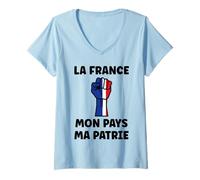 Femme Flamme La France Mon Pays ma Patrie Patriotisme Patriote T-Shirt avec Col en V