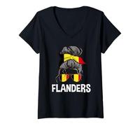 Femme Flanders Girl Messy Hair Chignon Belgique Bandana flamand T-Shirt avec Col en V