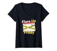 Femme Flare Up Sun LUN Mar Mer Jeu Ven Sam Vendredi Douleur Chronique T-Shirt avec Col en V