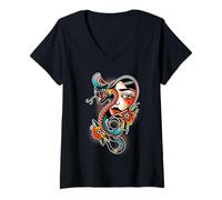 Femme Flash de Tatouage Cobra Snake Girl T-Shirt avec Col en V