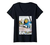 Femme Flash Gordon & Dale Avion Dogfight Retro Comic T-Shirt avec Col en V