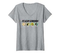 Femme Flash Gordon Retro Comic Personnages Têtes T-Shirt avec Col en V