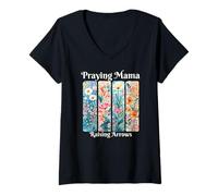 Femme Flèches en Train de Prier avec Inscription « Praying Mama » T-Shirt avec Col en V