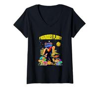 Femme Fléchettes Poison Frogs Cartoon Retro B Movie Fifties Sci-FI Space T-Shirt avec Col en V