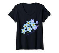 Femme Fleur botanique Forget-Me-Not T-Shirt avec Col en V