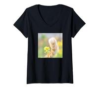 Femme Fleur de colza et queue de chat_001 T-Shirt avec Col en V
