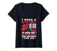 Femme Fleur de Coquelicot Rouge commémoratif des Anciens Combattants « Lest We Forget » T-Shirt avec Col en V