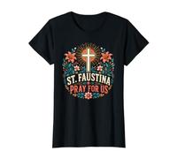 Femme Fleur de dévotion catholique de Sainte Faustine T-Shirt Graphique avec Valeur