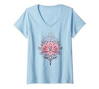 Femme Fleur de lotus pour mandala de yoga avec symbole Om Lotus T-Shirt avec Col en V