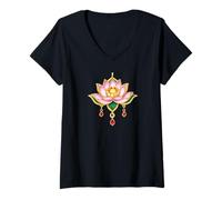 Femme Fleur de Lotus Yoga métaphysique T-Shirt avec Col en V