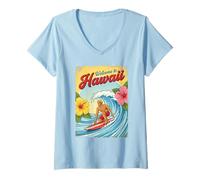 Femme Fleur de Plumeria Hawaï Hibiscus Hawaï Maui Aloha Surfer T-Shirt avec Col en V