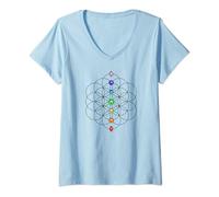 Femme Fleur de Vie, Chakra, Géométrie Sacrée, Yoga, Symbole T-Shirt avec Col en V
