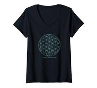 Femme Fleur de Vie Fleur de Vie Cadeau de Conscience Chakra T-Shirt avec Col en V