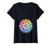 Femme Fleur De Vie Harmonie Couleurs Nature Zen T-Shirt avec Col en V