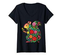 Femme Fleur d'écureuil T-Shirt avec Col en V