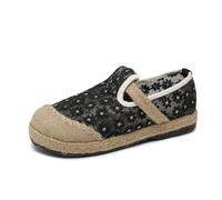 Femme Fleur Dentelle Espadrilles Compensées Mary Jane Chaussures Respirantes Maille Bout Fermé Mules Slip On Plates Été Boho Sandales Confortables Marche Loafers Décontracté Plage Noir Blanc