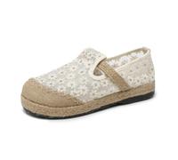 Femme Fleur Dentelle Espadrilles Compensées Mary Jane Chaussures Respirantes Maille Bout Fermé Mules Slip On Plates Été Boho Sandales Confortables Marche Loafers Décontracté Plage Noir Blanc