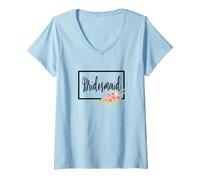 Femme Fleur florale pour demoiselle d'honneur, enterrement de vie de jeune fille, fête prénatale, mariage T-Shirt avec Col en V