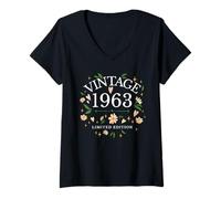 Femme Fleur Florale Vintage de 1963 pour Femmes, 63 Ans, 63e Anniversaire T-Shirt avec Col en V